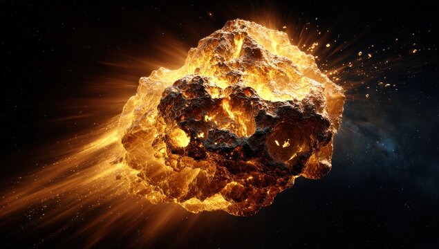 Asteroid explosion in space