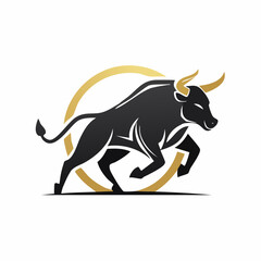 Obraz premium Modern Minimalist Bull Mascot for Financial Growth & Power - Black and Gold Charging Forward