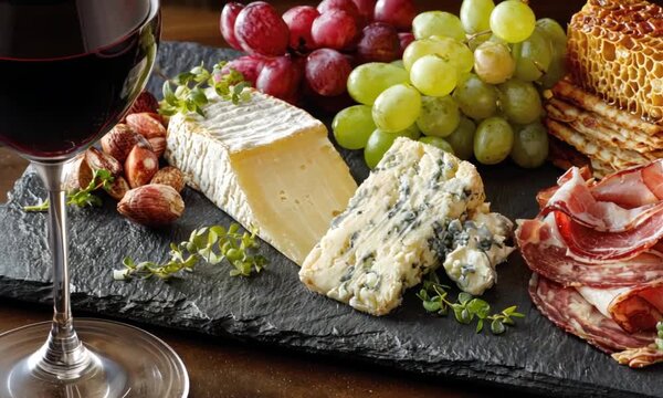 Charcuterie board with wine slow reveal