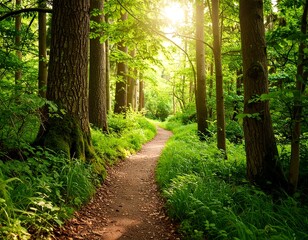 Sunlit forest path