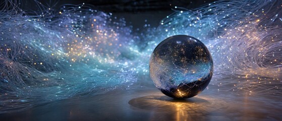 Fototapeta premium Glass sphere surrounded by glowing fiber optics