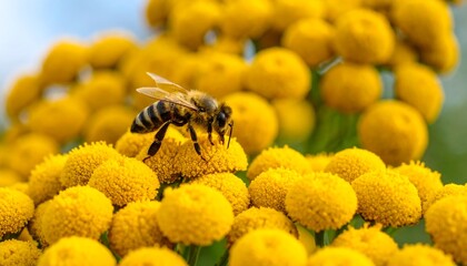 Honeybee on bright yellow flowers