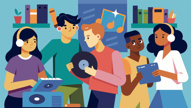 A group of teenagers in a juvenile detention center participate in music therapy using vinyl records. As they explore different genres and styles of Vector illustration