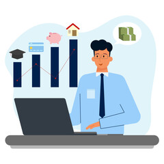 Stressed man calculating salary and personal expenses