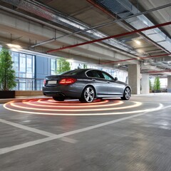 Fototapeta premium Grey car in underground parking garage