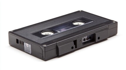 Obraz premium A vintage cassette tape rests on a clean white background, highlighting its iconic shape and features. This type of media evokes nostalgia for music enthusiasts and collectors alike.