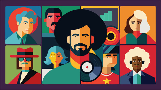 A compilation album of various record covers featuring a mix of wellknown and lesserknown artists highlighting the wide range of styles and genres Vector illustration