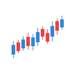 A graphic illustration of a bullish Japanese candlestick chart showing a positive upward market trend.