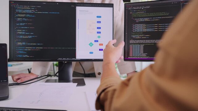 Asian Instructor Teaching Senior in Software Programming and Training Collaboration