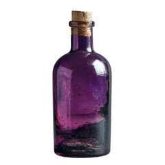 Vintage purple glass bottle with cork stopper, a timeless vessel evoking mystery and artisanal charm, perfect for decorative displays or unique branding