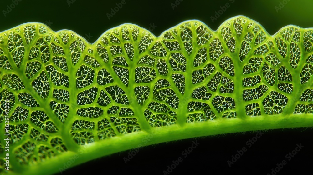 Poster close-up view of a leaf revealing complex vein structures that create a beautiful lace-like appearan