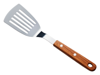 Metal spatula with wooden handle isolated on a transparent background