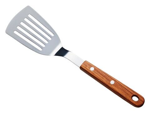 Metal spatula with wooden handle isolated on a transparent background