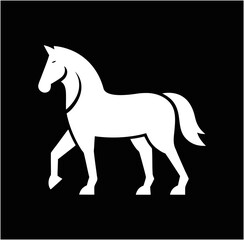 Horse logo vector in white on a black background. Ideal for riding clubs, western labels, pet care, and wild animal branding.

