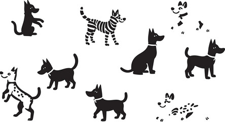 Black vector silhouettes set of cats in various poses