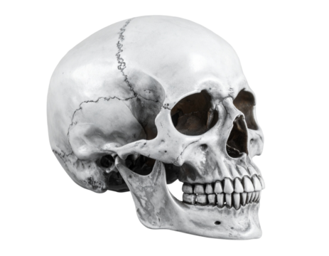 Top-Down View of Human Skull in Minimalist Black and White Style, Isolated on Transparent Background PNG