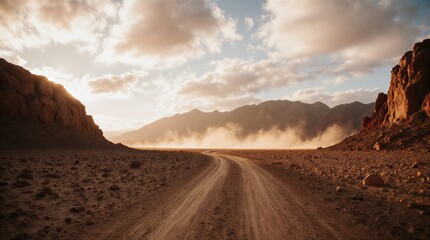 Naklejka premium vast desert valley under mountainous landscape | nature, travel, adventure, landscape, exploration theme