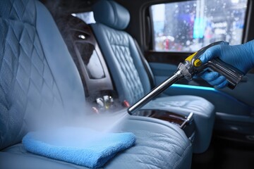 Steam cleaning car seat, hand-held tool