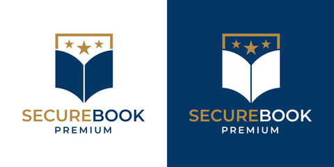 Book Logo with Shield Security Education Icon Symbol Design Vector Template. Logo Design Template of Book, Shield, Security, Star, Safe. 1.eps
