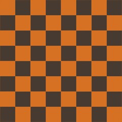 A checkerboard pattern composed of alternating orange and black squares, creating a grid-like design. 