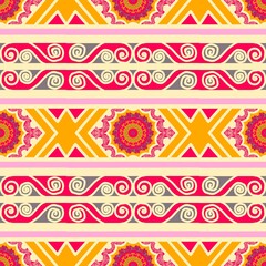 Symmetrical pattern with alternating bands of motifs.