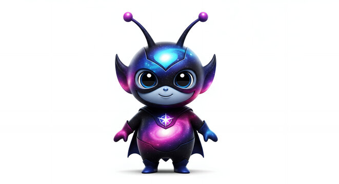  Super-her&oacute;i alien&iacute;gena kawaii com antenas e tema de gal&aacute;xia_