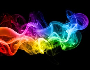 Abstract rainbow smoke swirls on black background