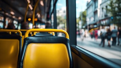 City Life in Motion: A View from a Vivid Yellow Public Bus Seat