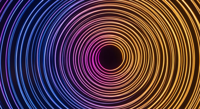 Vibrant Concentric Circles Glowing with Blue Orange Light