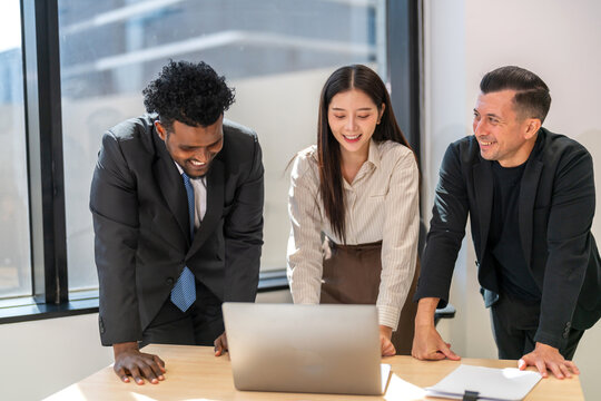Diverse young professionals meeting on laptop, inclusive teamwork business training, leadership development, marketing skills seminar, new gen workforce, cultural communication and digital learning