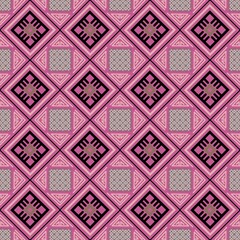 Geometric pattern featuring a repetitive diamond design with a central black abstract symbol