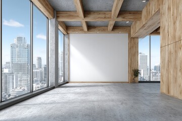 Obraz premium Empty modern loft space with city view