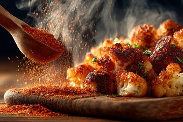 Spicy Roasted Cauliflower Garnished with Paprika and Fresh Herbs