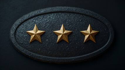 Three Golden Stars on Dark Textured Oval Plaque metallic
