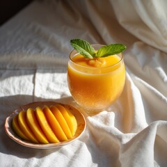Tropical Mango Treat: Iced Juice and Ripe Mango
