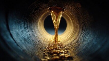 Flowing Liquid in Dark Pipe with Glowing Light and Texture