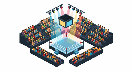 Isometric Boxing Arena with Audience and Spotlights
