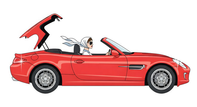 red convertible car with woman driving clip art preview
