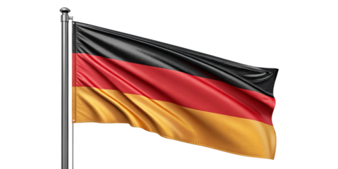Realistic 3D Rendering of German National Flag on Transparent Background
Germany Flag Waving on Flagpole – 3D Isolated Illustration
