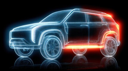 Abstract wireframe SUV, glowing lines