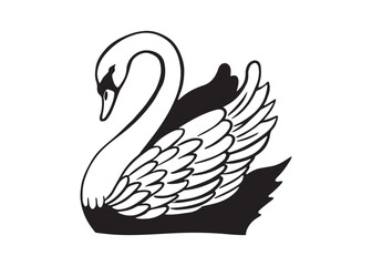 Swan Silhouette in Elegant Vector Form on a White Background.