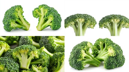 Broccoli collage featuring four distinct close-ups of fresh green cruciferous veggies
