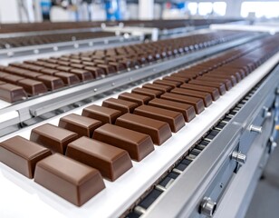 Chocolate bars moving on an automated production line
