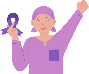Woman Holds Purple Ribbon Victorious
