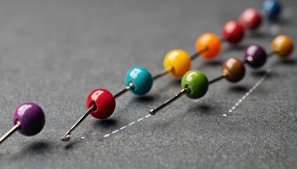 Colorful Beads on Pins Following a Dashed Line: Abstract Concept of Progress and Connection