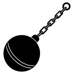 A black silhouette of a wrecking ball with a chain attached to a ring on a white background