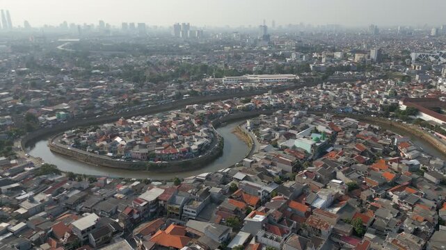Tebet Canal Winds Through Local Neighborhoods Creating Peninsula In Jakarta Indonesia 4K 60FPS
