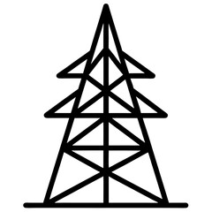 Stylized black outline icon of a tall electricity pylon against a white background representing power transmission