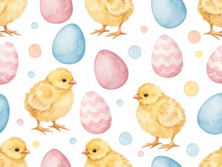 Delightful Watercolor Easter Chicks and Eggs Seamless Pattern for Festive Designs
