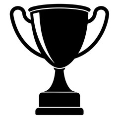 Simple black silhouette of a classic trophy cup with two handles on a pedestal against a white background